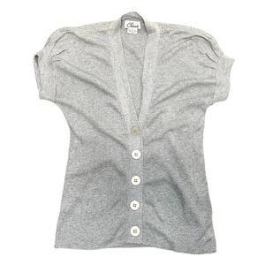 Chaus Silver Metallic Blouse Women's size S Silk Blend Short Sleeve Button Up